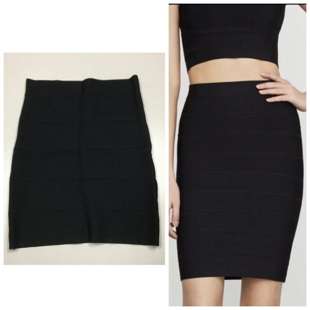 BCBGMAXAZRIA Black SIMONE Bodycon High Waist Bandage Pull On Stretch Skirt